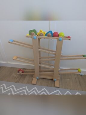 Fat Brain Toys Roll 'n Go Wooden Marble Run Track Wooden Learning Baby